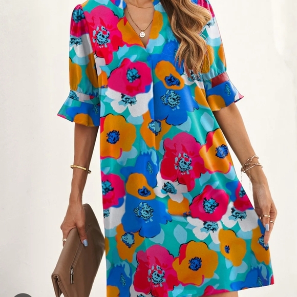 🦄@pinki Bundle Floral Multicolor Dress SizeS Oversized XL 24" Pit - Picture 2 of 8